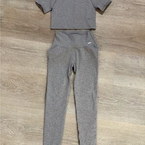 LILAS ACTIVEWEAR Ribbed Knit Two-Piece Set in Taupe